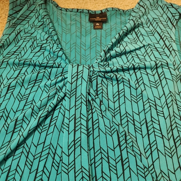 Teal Patterned Sleeveless Blouse - Picture 2 of 4